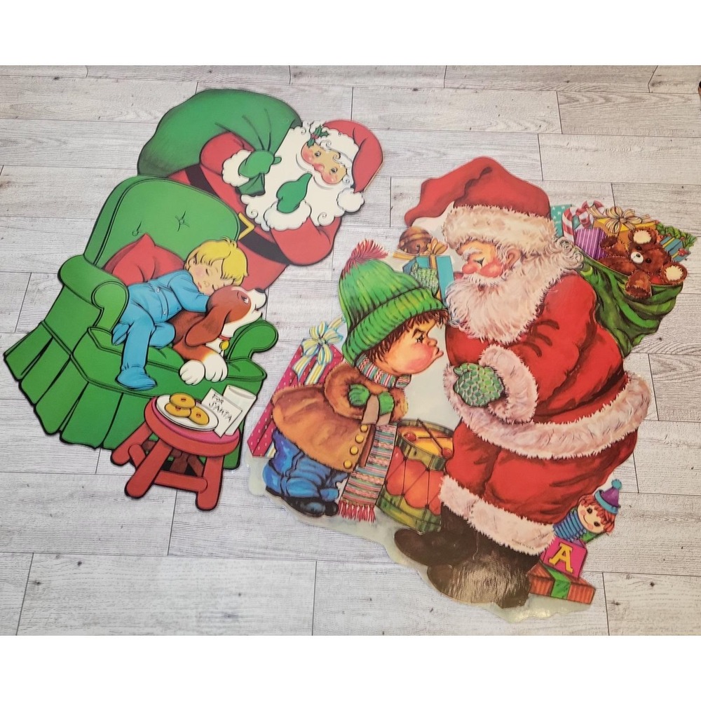 Vtg 80's 3 Die Cut Wall Decor Santa Claus Boy Puppy Christmas Decoration USA